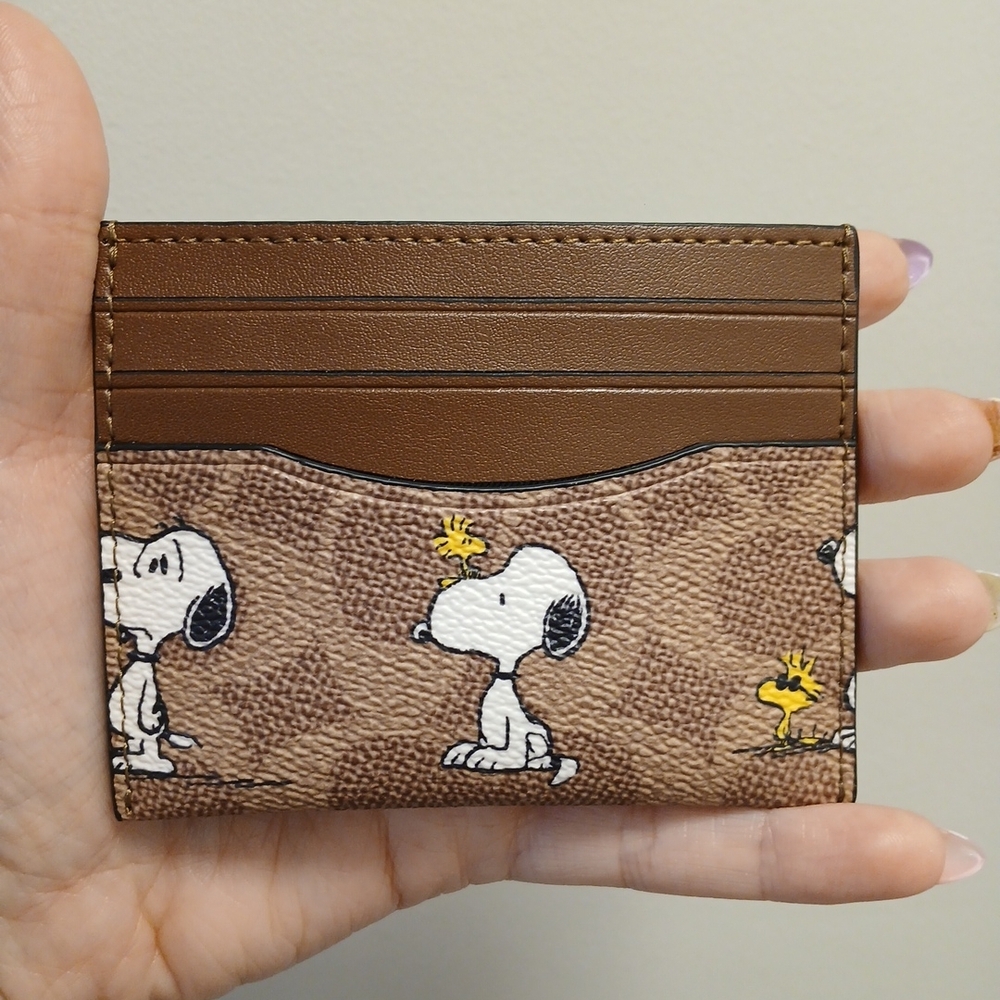 NWOT Coach X Peanuts Slim Id Card Case Signature Canvas With Snoopy Print CBK55